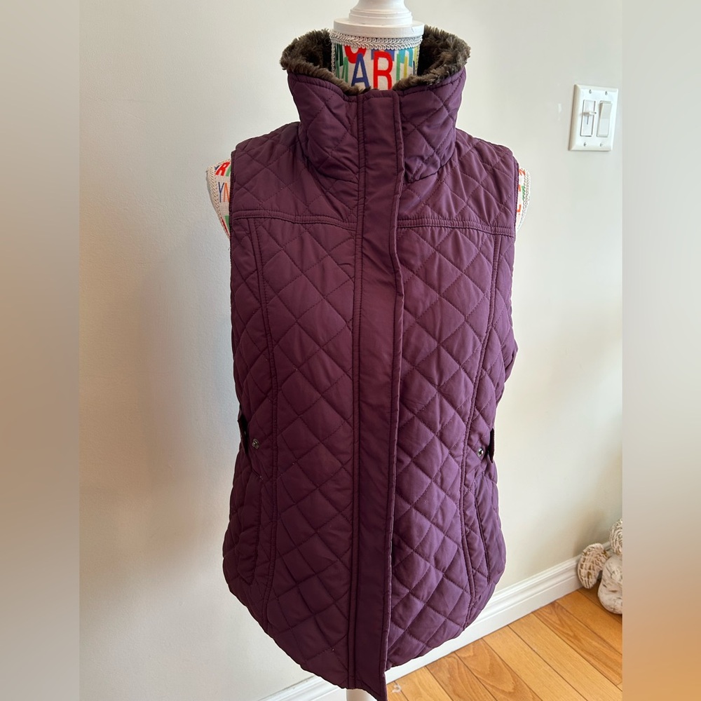 Weatherproof Women's Quilted Plum Vest with Faux Fur Lining